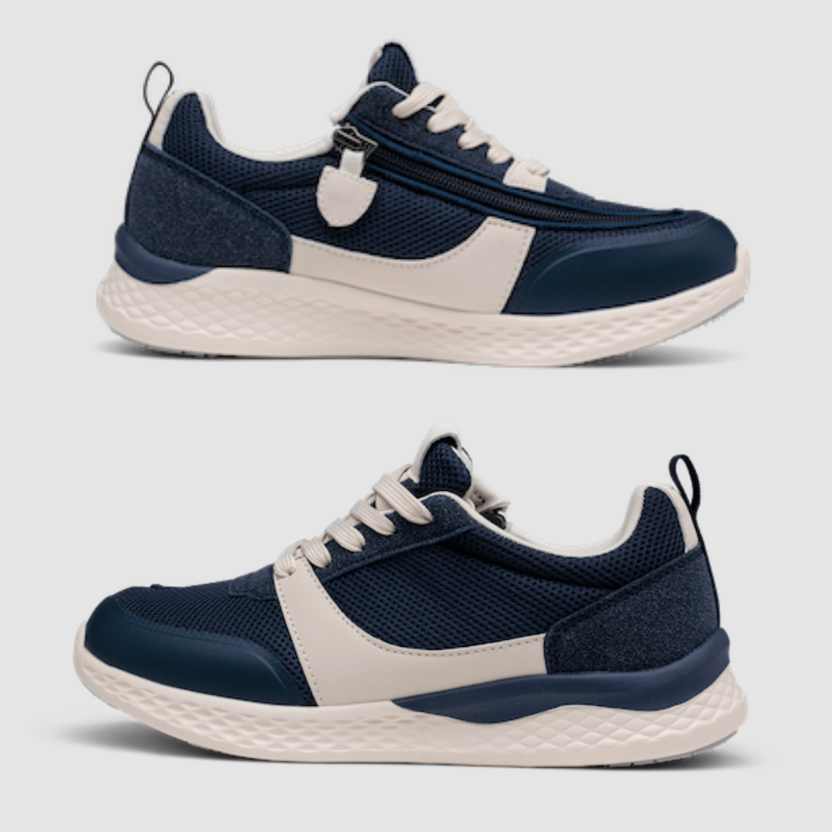 Blue and white zipper sneakers