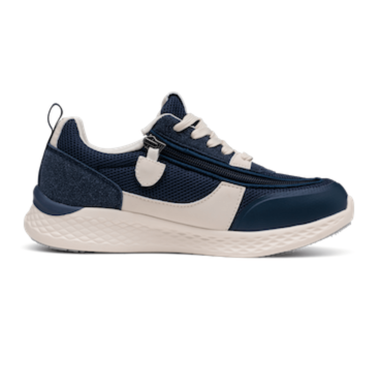 Blue and white zipper sneakers