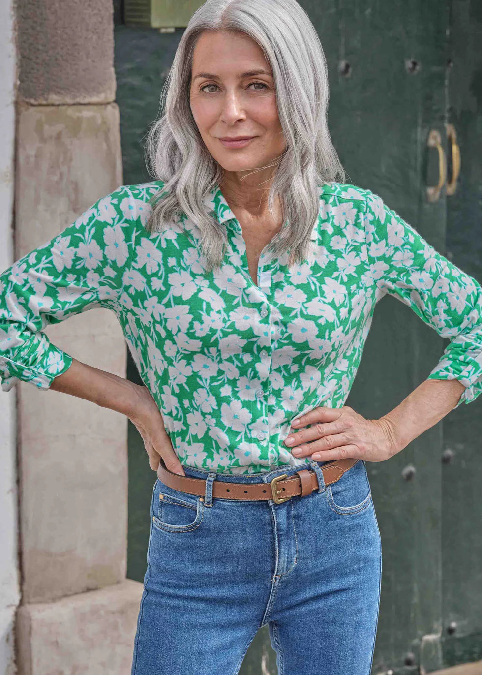 Dory jersey blouse - bold leaf