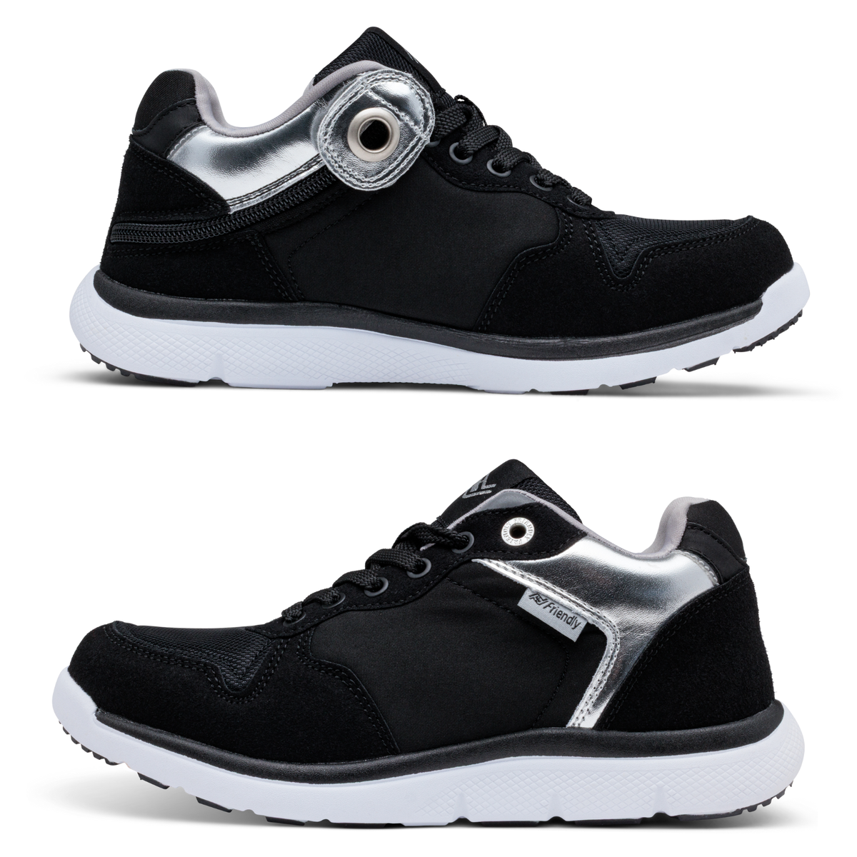 Excursion mid-top wide-fit black and silver shoe - women