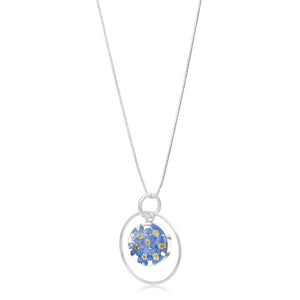 Forget-me-not silver circle pendant