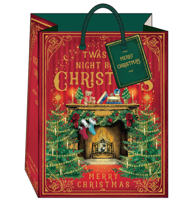 Christmas-themed gift bag with festive design and 'Merry Christmas' text.