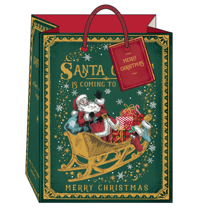 Christmas gift bag with Santa Claus design on a white background