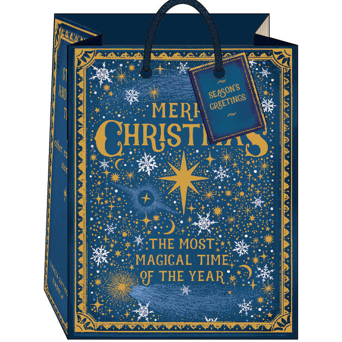 Merry Christmas Blue gift bag with stars.