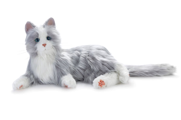 Silver tabby cat robotic companion pet - Alzheimer's Society