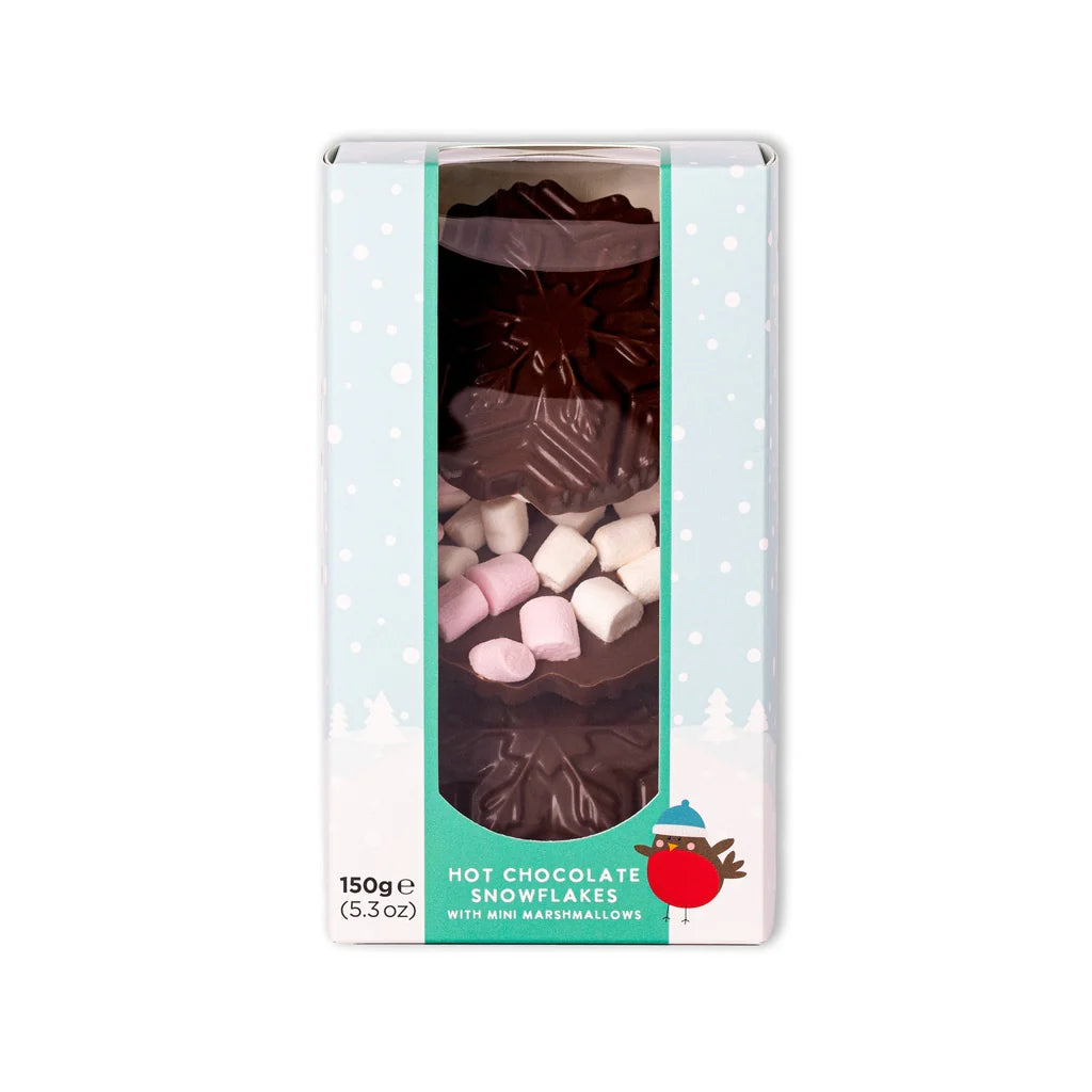 3 hot chocolate snowflakes in a packet.