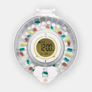 Idem pill dispenser with clear lid