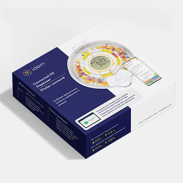 Idem pill disenser in the box on a white background.