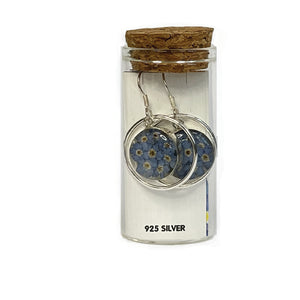 Forget-me-not silver circle earrings
