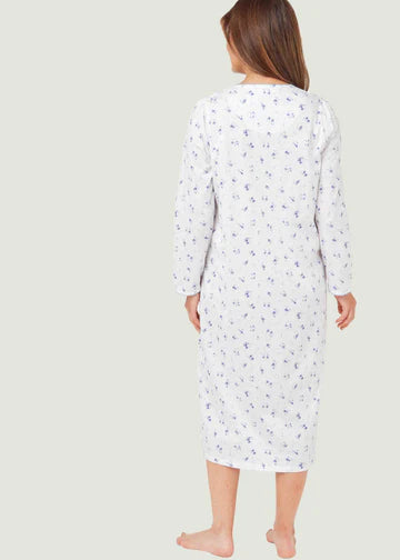 Janet Long Sleeve Jersey Front Opening Velcro Nightdress - blue blossom