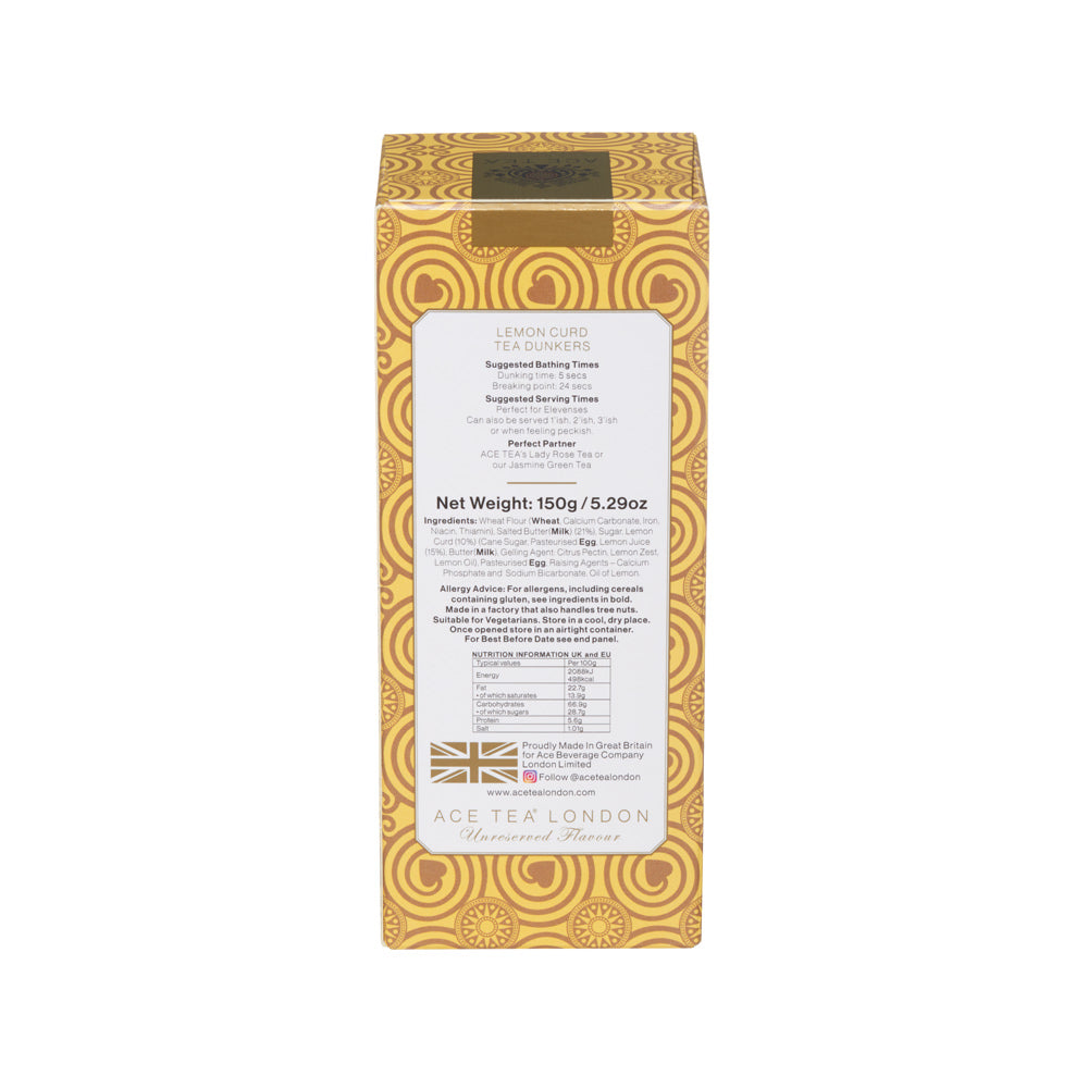 Tea packaging with decorative patterns and text on a white background