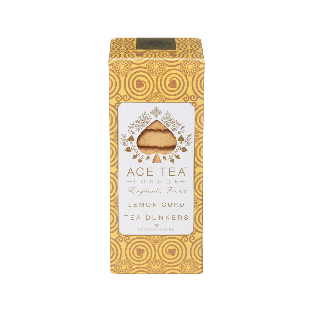 Yellow packaging of Ace Tea London Lemon Curd Tea Dunkers on a white background