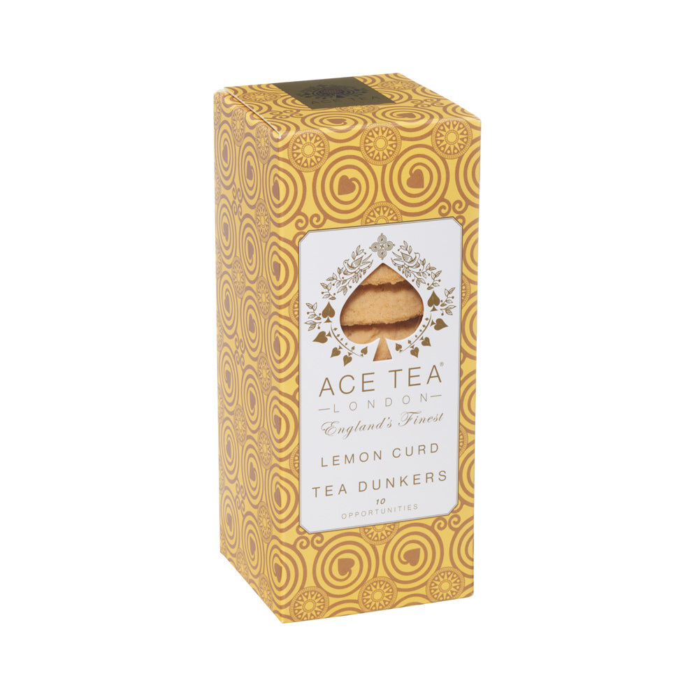 Yellow box of Ace Tea London Lemon Curd Tea Dunkers on a white background