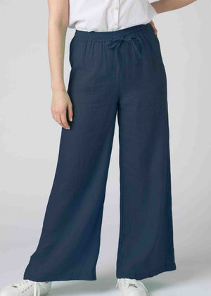 Lyla linen relaxed elastic waist pull-on trouser - navy