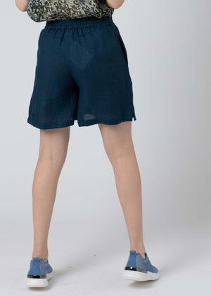 Lyla linen relaxed elastic waist navy pull-on shorts