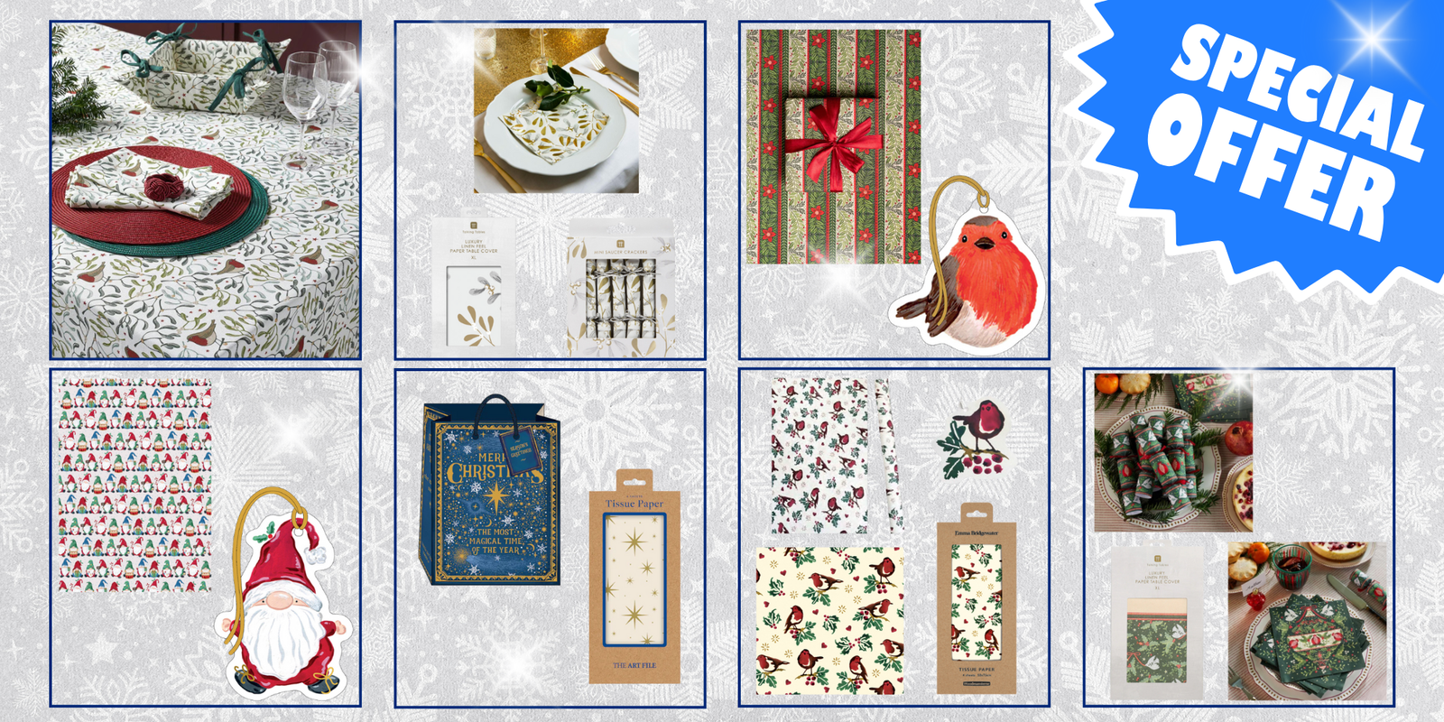 Collage of Christmas-themed products with a 'Special Offer' banner.