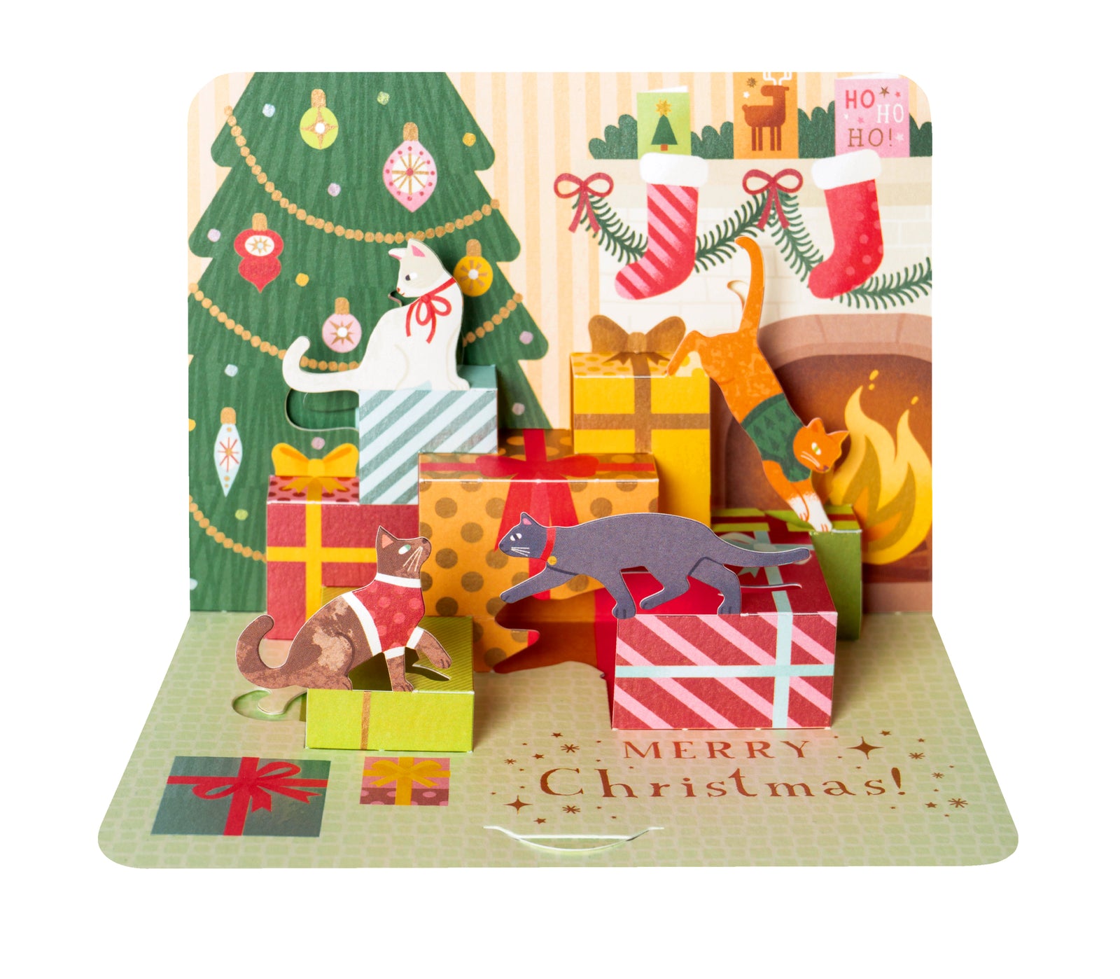 Pop-up Fireplace & cats - single card