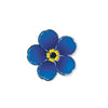 Blue flower with a yellow center on a white background as a pin badge