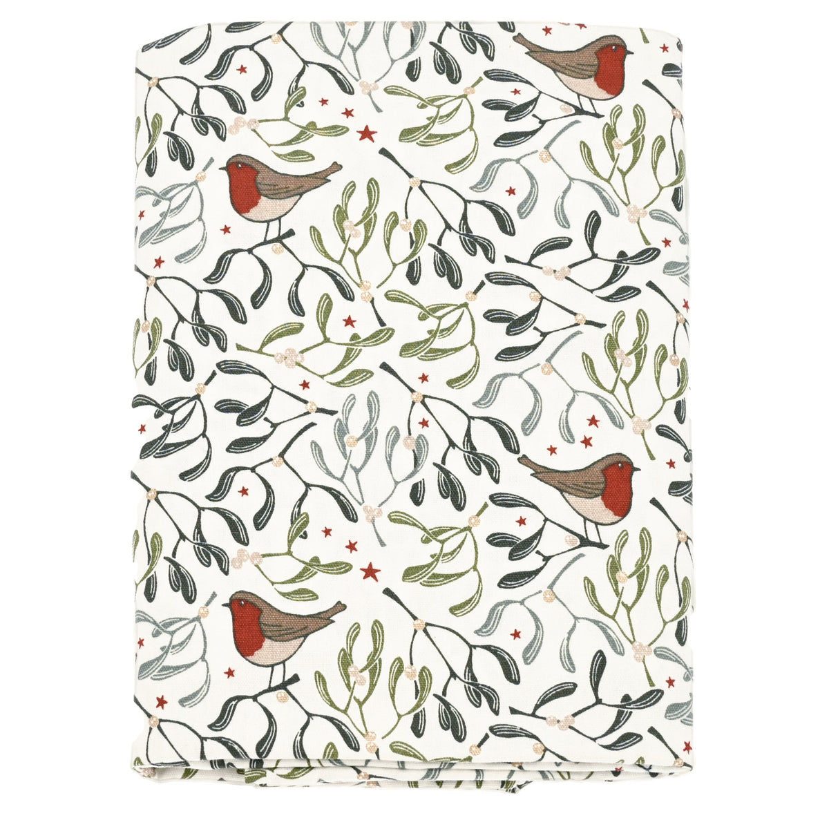 Robin and mistletoe folded tablecloth.