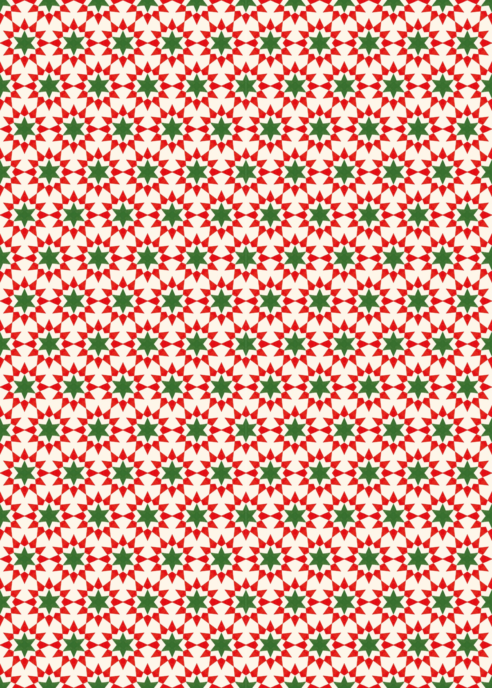 Geo Stars printed sheet of Christmas wrapping paper on a white background.