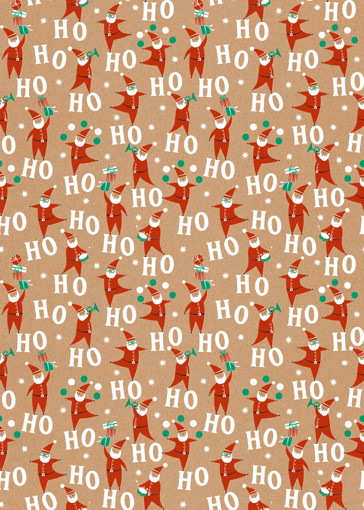 Jolly Santa printed Christmas gift wrapping paper on a white background.