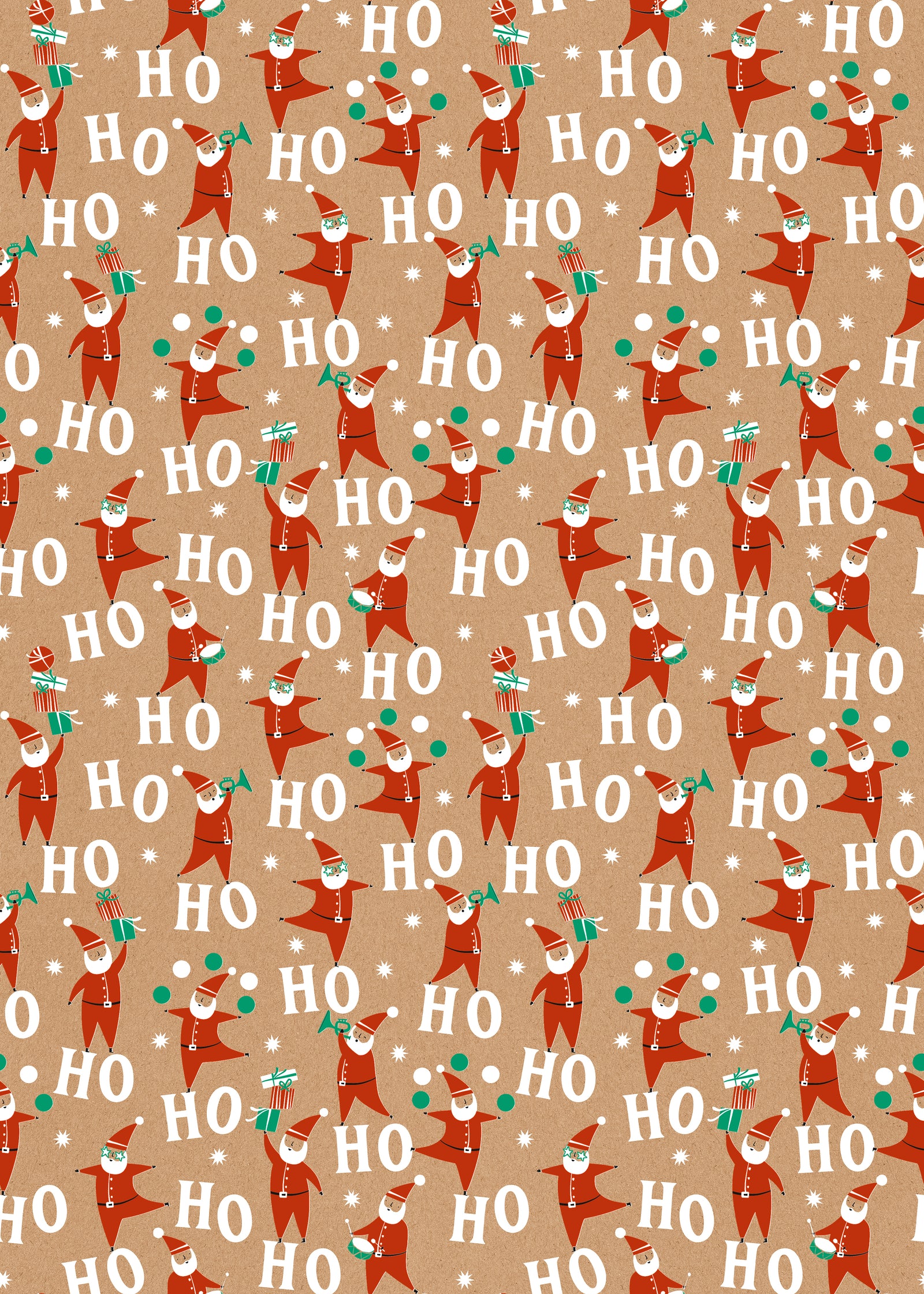 Jolly Santa printed Christmas gift wrapping paper on a white background.