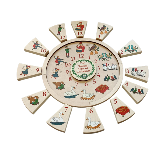 The twelve days of Christmas advent activity with song content's design. Activity with individual pieces removed.