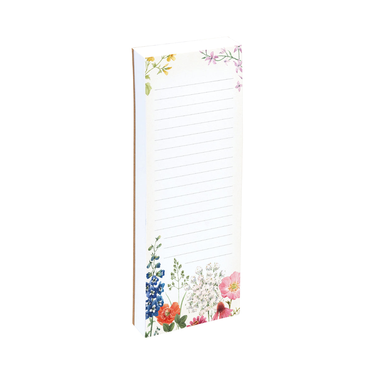 Floral-themed notepad with colorful flowers on a white background