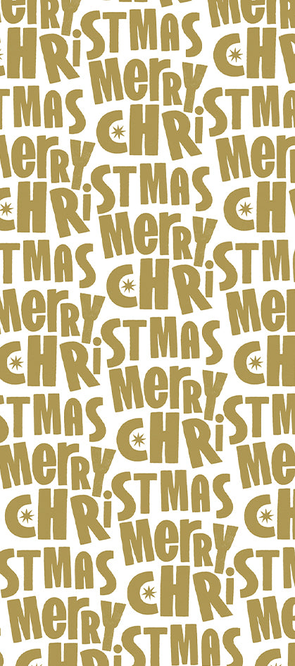 Gold Merry Christmas printed tissue paper on a white background.