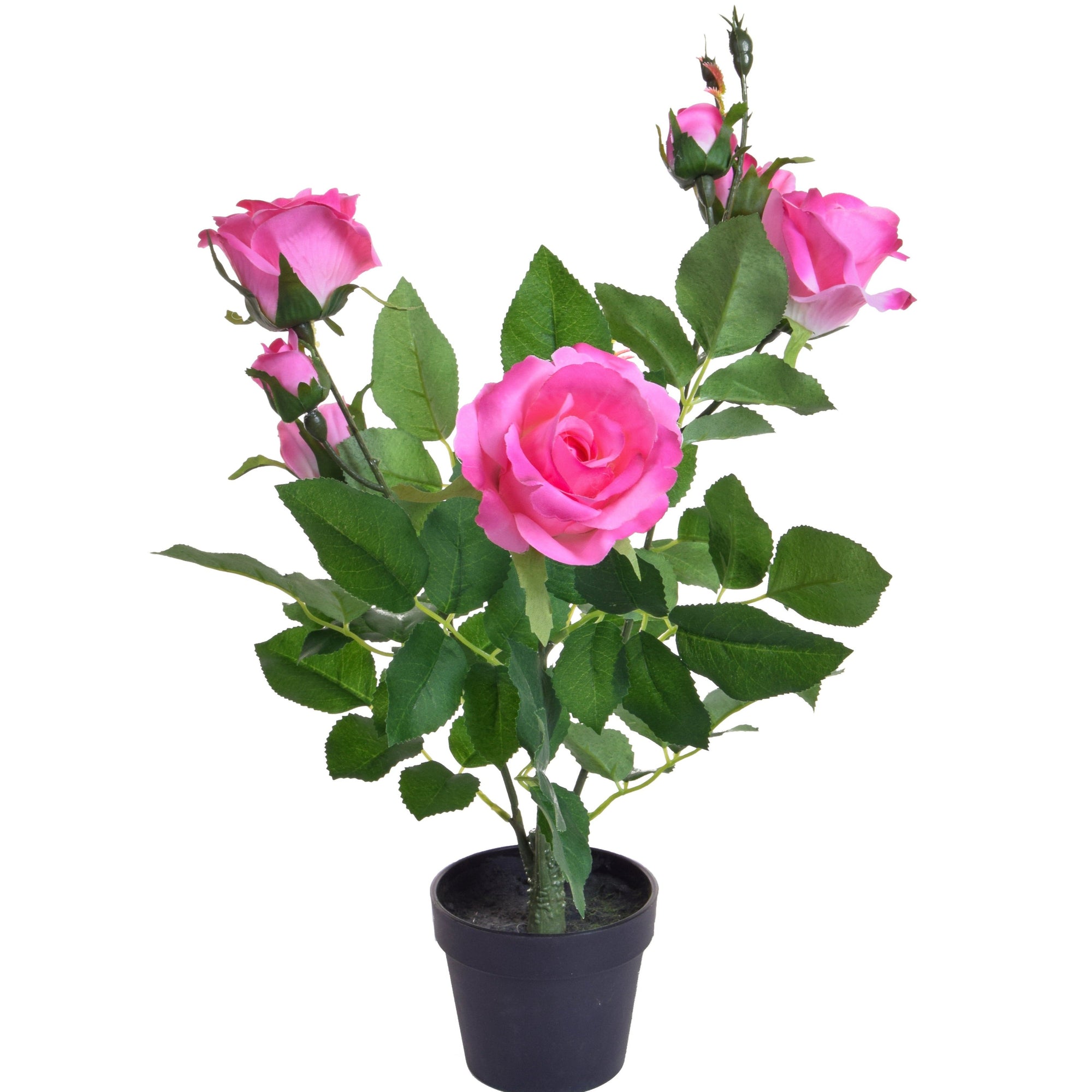 Faux pink roses in a pot