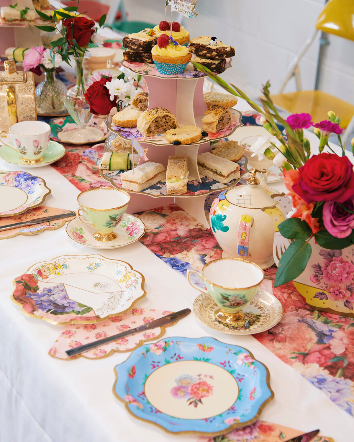 tea party with vintage plates