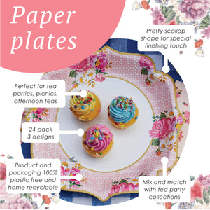 Light Pink & Blue Floral Paper Plates - 24 pack