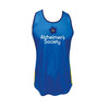 Blue running vest with Alzheimer's Society logo on a white background