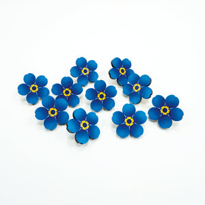 Wooden forget-me-not flower pin badge and wedding table cards x 10
