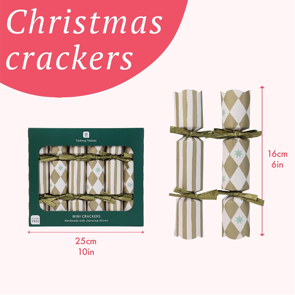 Christmas crackers with packaging and measurements on a white background