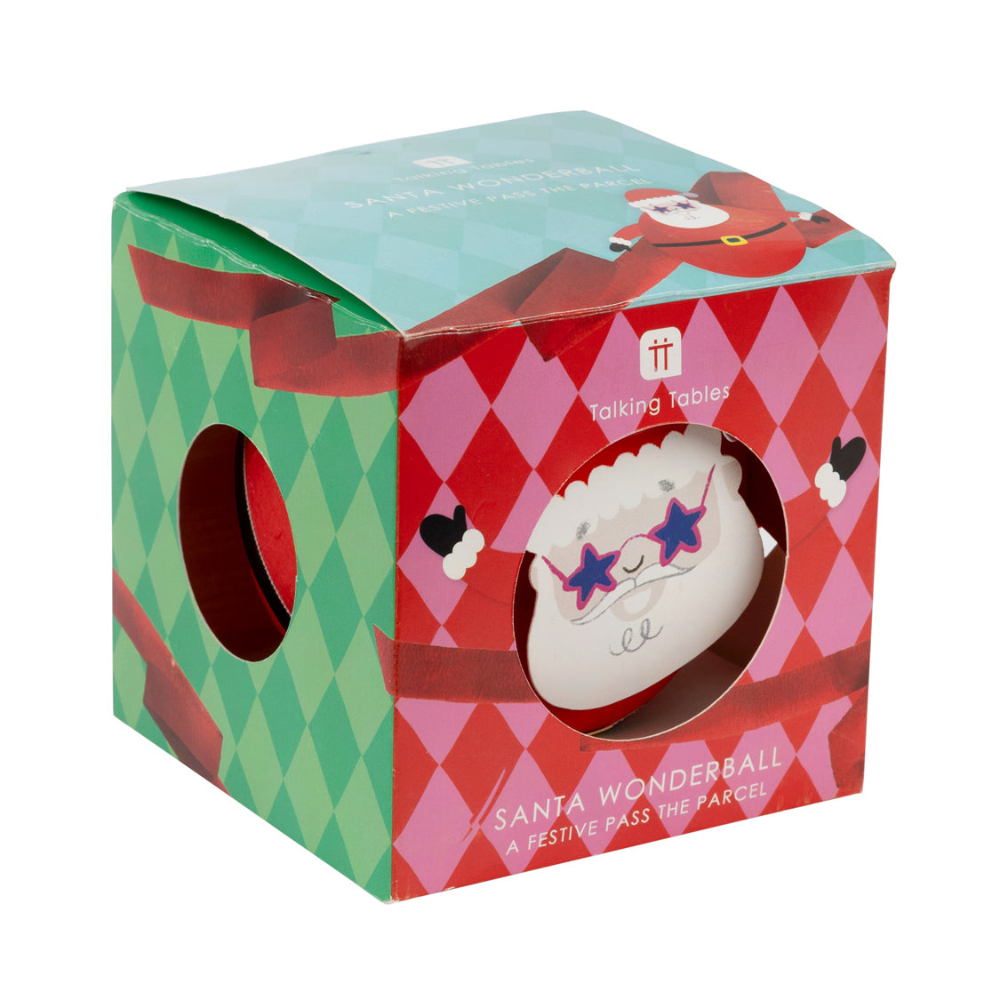 Boxed Santa Wonderball with colorful design on a white background