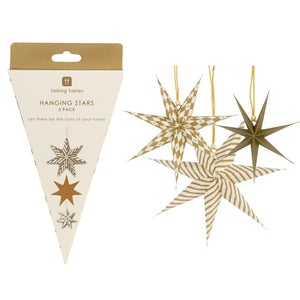 Gilded paper star decorations - pack of 3