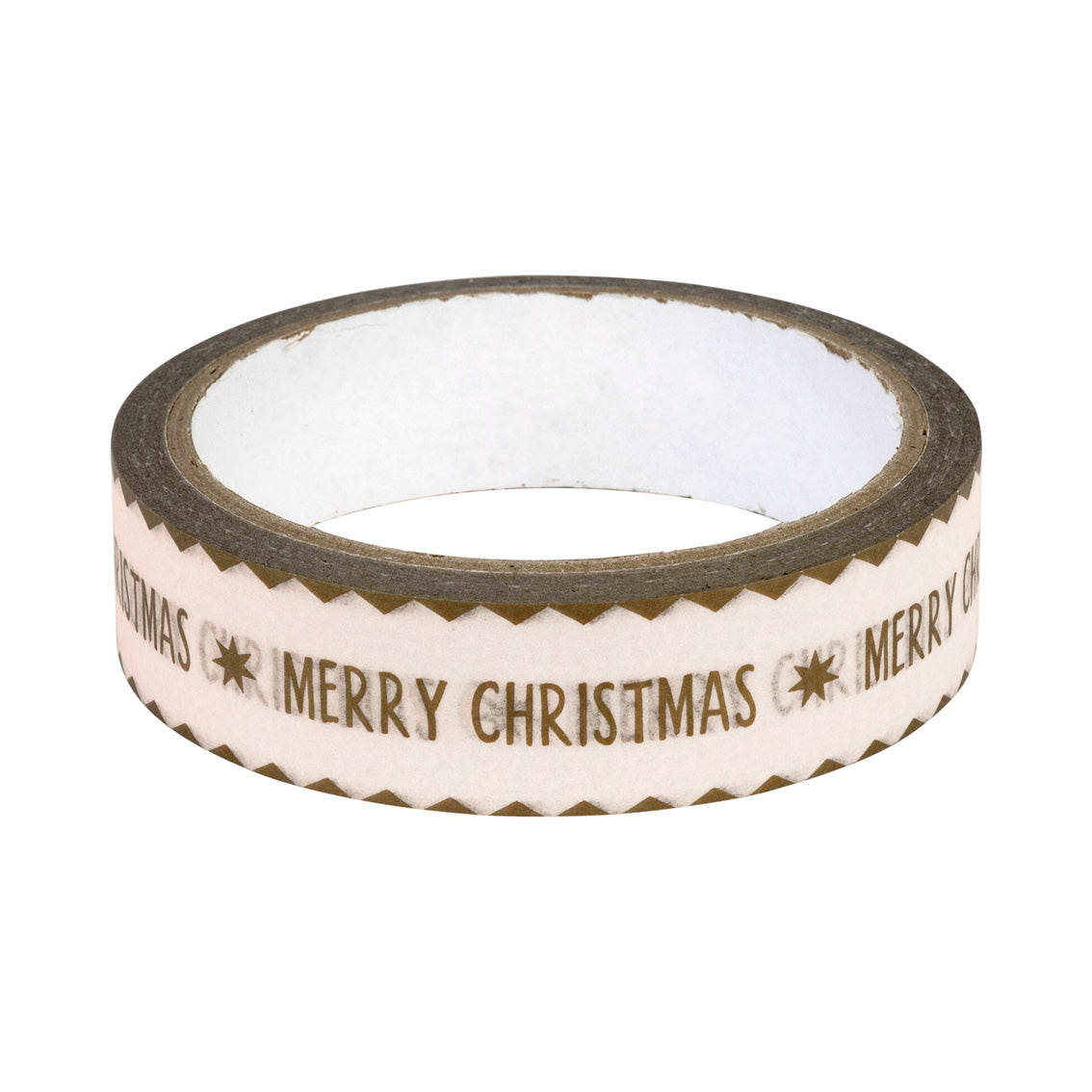 Roll of decorative tape with 'Merry Christmas' text on a white background
