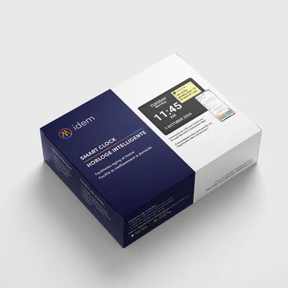 Idem smart clock packaging on a white background
