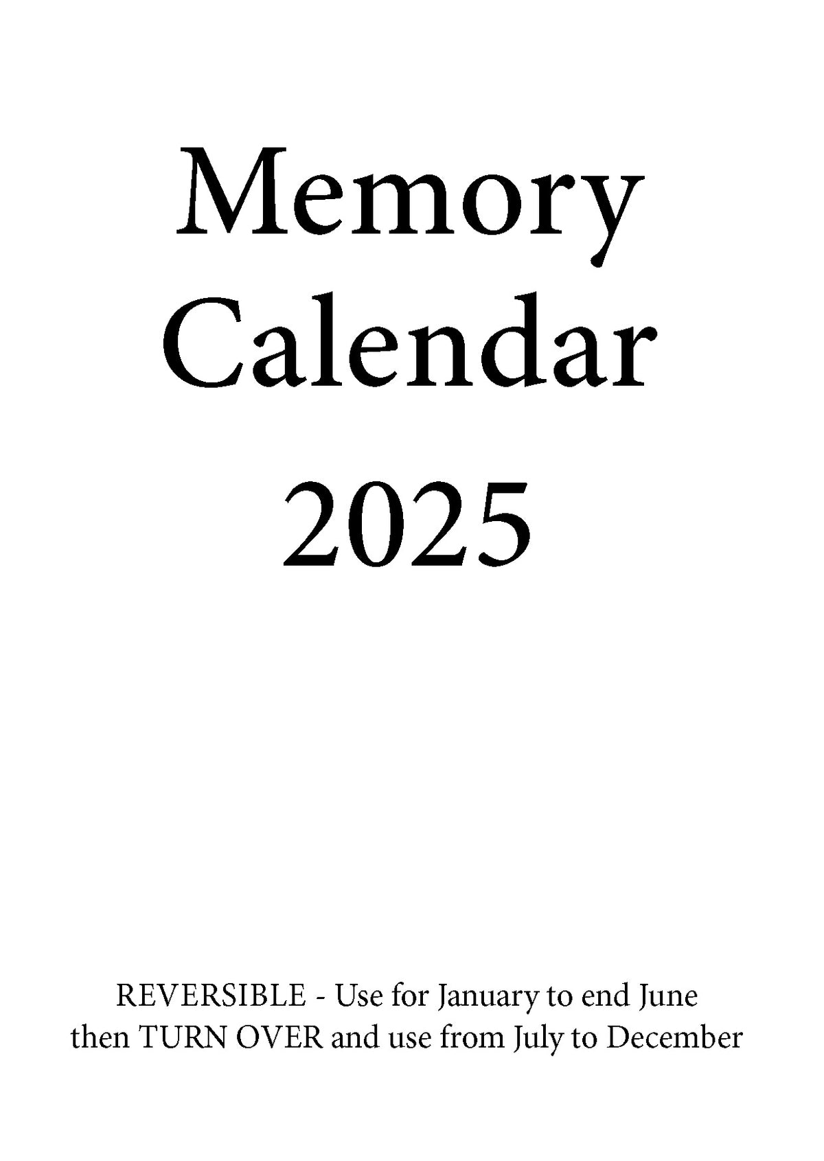 Memory calendar 2025