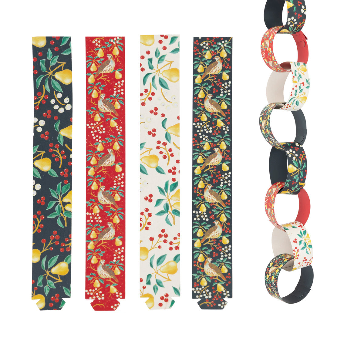 Set of colourful paper chains and a decorative chain on a white background