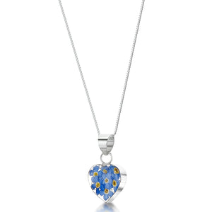 Forget-me-not silver heart pendant
