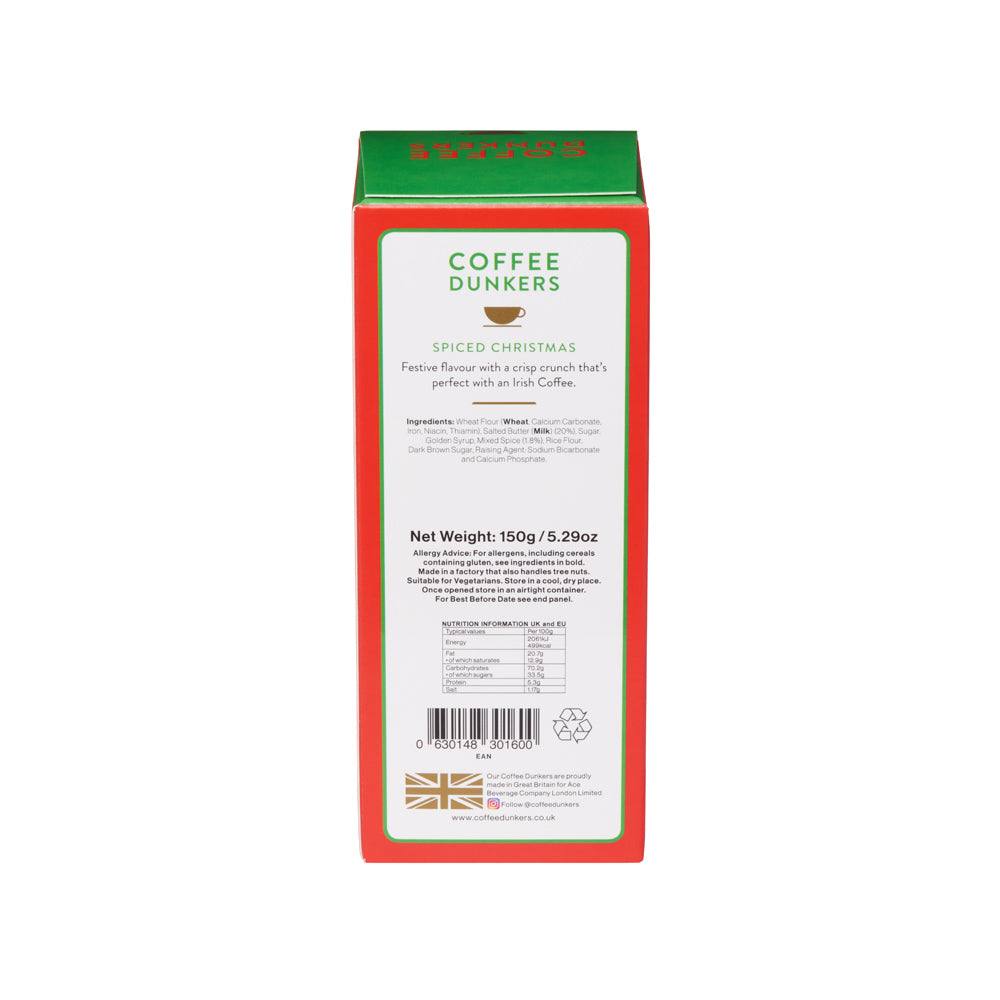 Coffee Dunkers Spiced Christmas coffee packaging on a white background