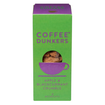 Green box of Coffee Dunkers Apple &amp; Blackcurrant Crumble on a white background