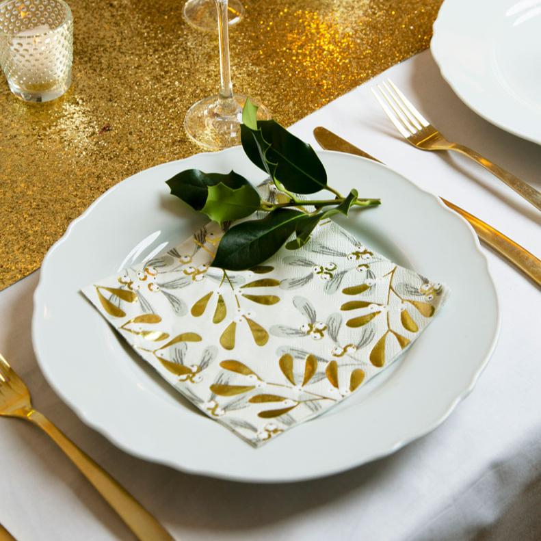 Mistletoe gold Christmas napkins - pack of 20