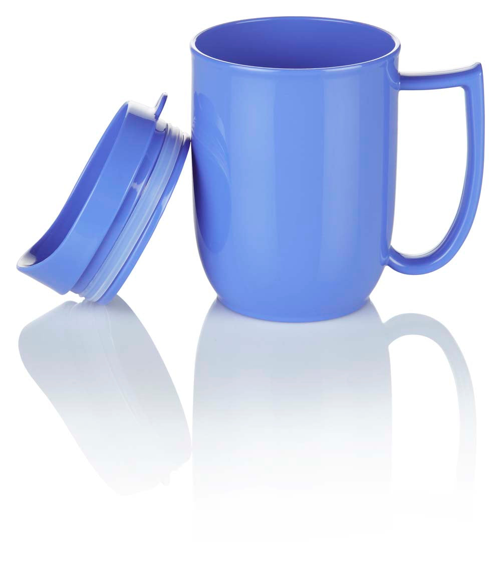 Blue mug with feeder lid