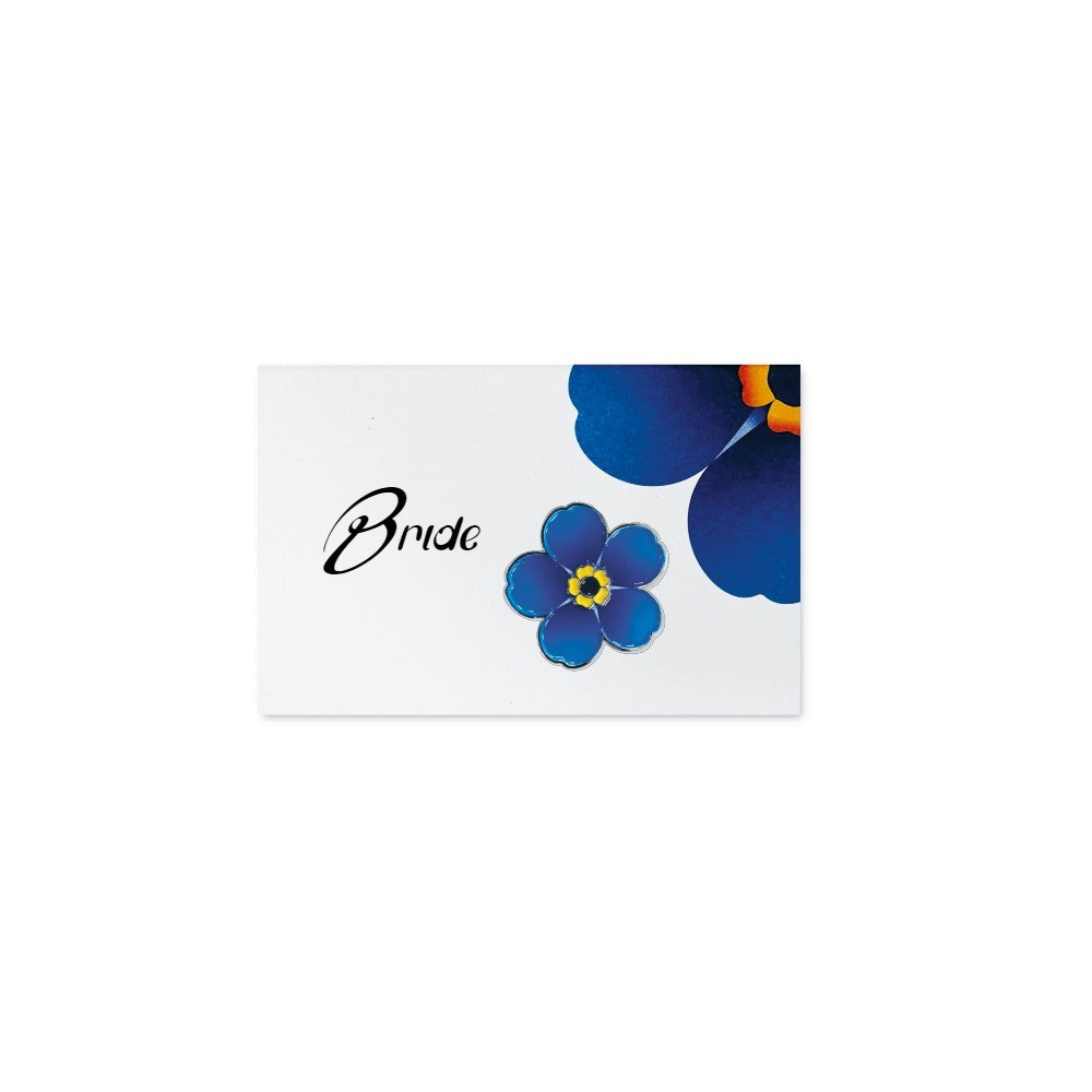 Blue enamel forget-me-not flower pin badge and wedding table cards x 10
