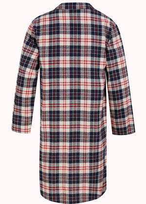John Brushed Pure Cotton Long Sleeve Velcro Nightshirt - Red and Navy Check
