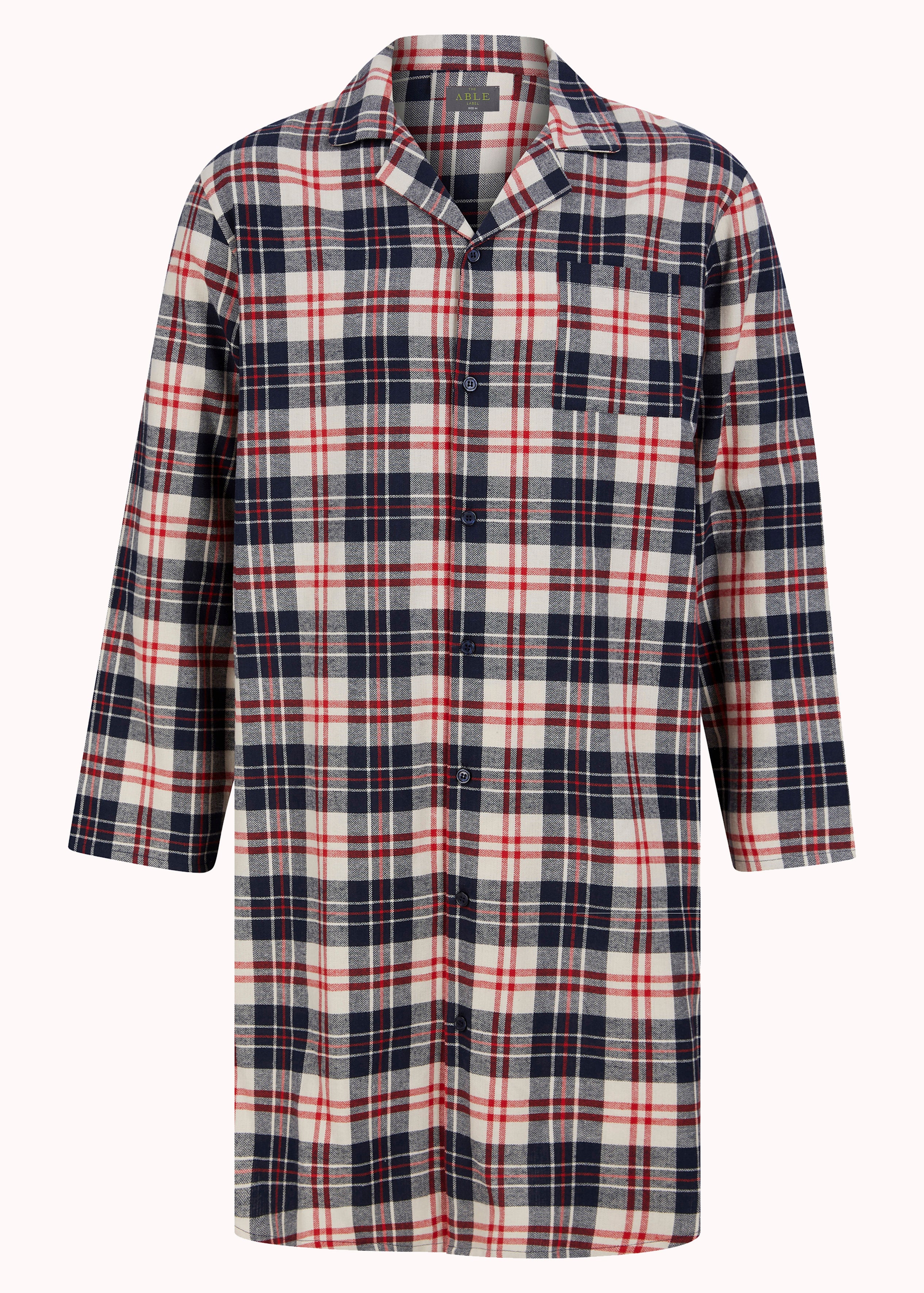 John Brushed Pure Cotton Long Sleeve Velcro Nightshirt Red and Navy Alzheimer s Society