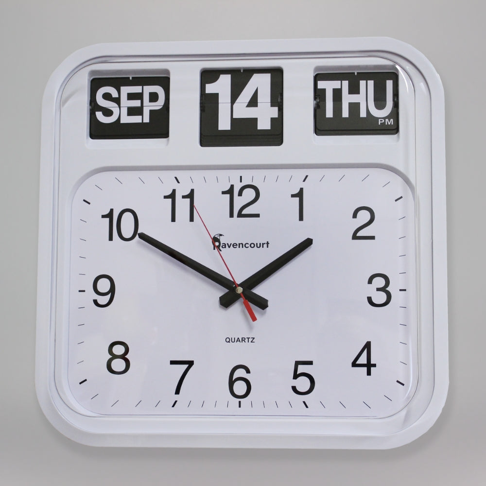 Large square calendar clock - white